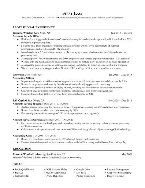 Accounts Payable Officer Resume Examples For 2025 Resume Worded