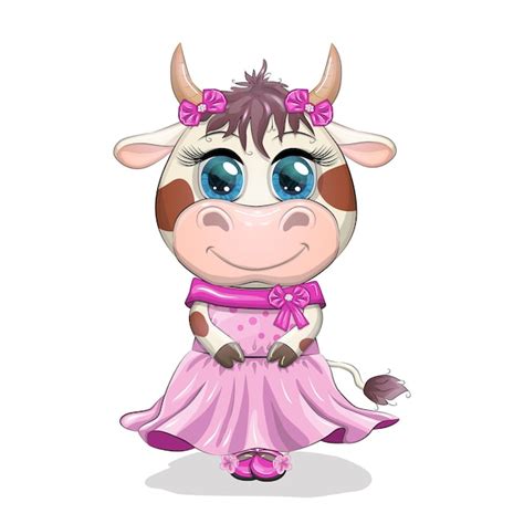 Premium Vector Cute Cartoon Cow Girl With Beautiful Eyes In A Pink