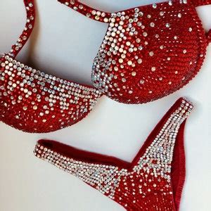 Ifbb Npc Competition Figure Bikini Suit Red Bodybuilding Etsy