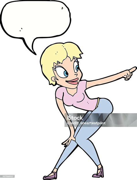 Cartoon Pretty Woman Pointing With Speech Bubble Stock Illustration