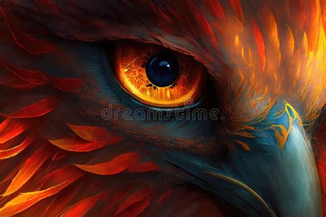 Close Up Of Phoenix Firebird S Eye With Fiery Gaze Stock Illustration