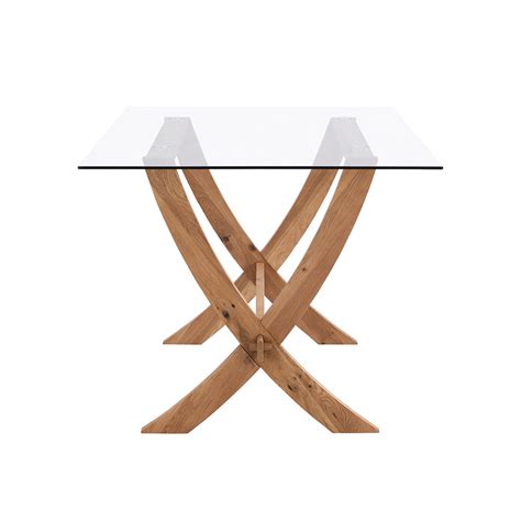 Lugano 160cm Rectangular Glass Top Solid Oak Legs Dining Table Shop Designer Home Furnishings