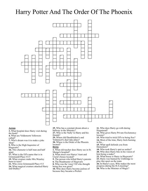 Printable Harry Potter Crossword Puzzles