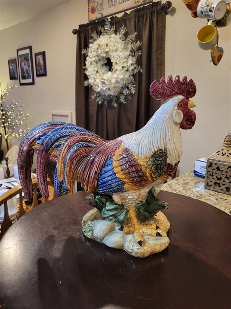 Vintage Large Colorful Ceramic Rooster Etsy