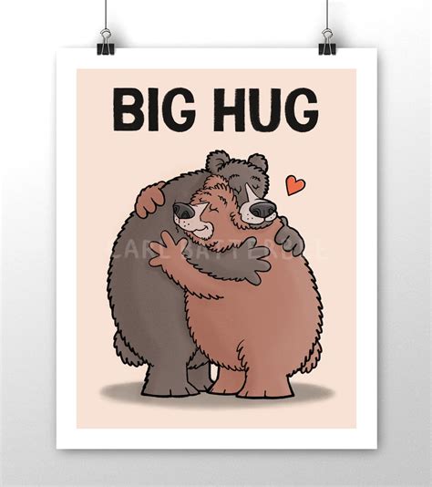 Big Bear Hug Print Illustration Wall Art Isolation Gift Social ...