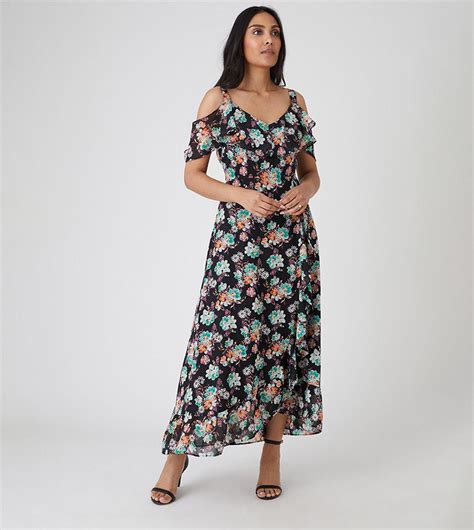 Buy Wallis Floral Print Cold Shoulder Midi Dress In Black 6thstreet Uae