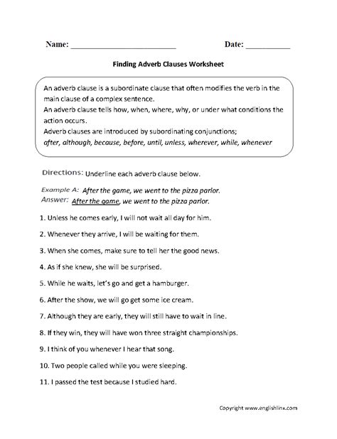 Clauses Worksheets