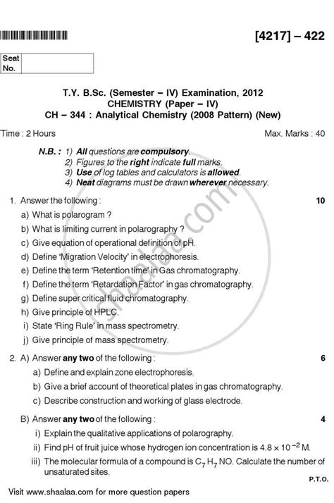 Analytical Chemistry 2012 2013 B Sc Chemistry Semester 6 TYBSc