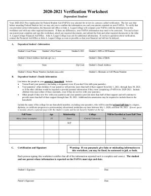 Fillable Online 2020 2021 Verification Worksheet JALC Fax Email Print