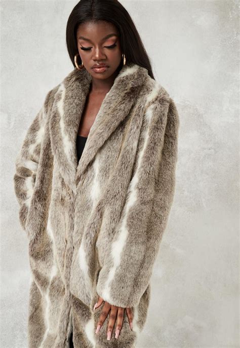 Premium Gray Faux Fur Longline Coat Missguided Coat Long Faux Fur