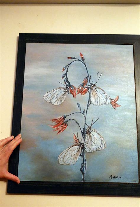 ORIGINAL Butterflies Oil Painting, White Butterflies on a Red Flower ...