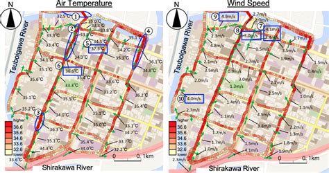 Distribution of air temperature, wind speed, and wind direction (at ...