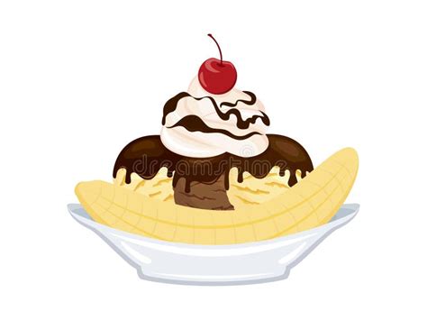 Banana Split Ice Cream Boat Sundae Icon Vector Stock Vector