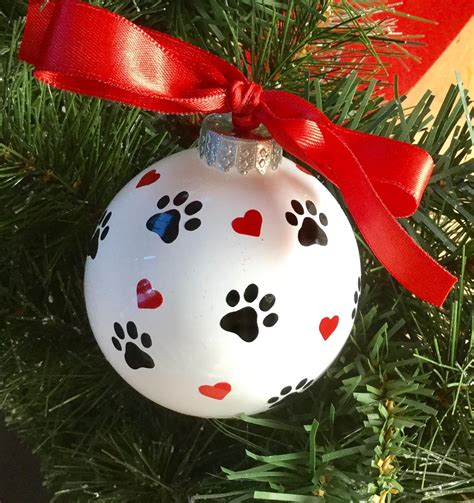 Dog Paw Print And Hearts Christmas Ornament Personalized Dog Ornament