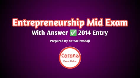 Entrepreneurship Mid Exam Gondar University Corona Exam Maker YouTube