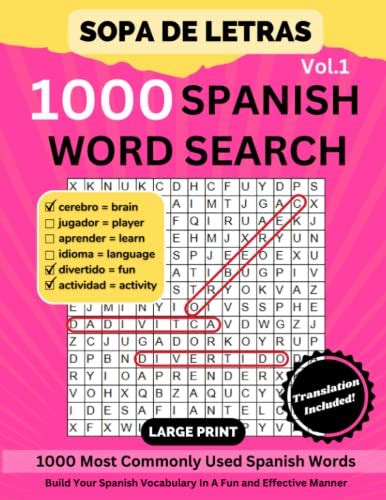 Spanish Word Search With Translation Large Print Puzzle Book For