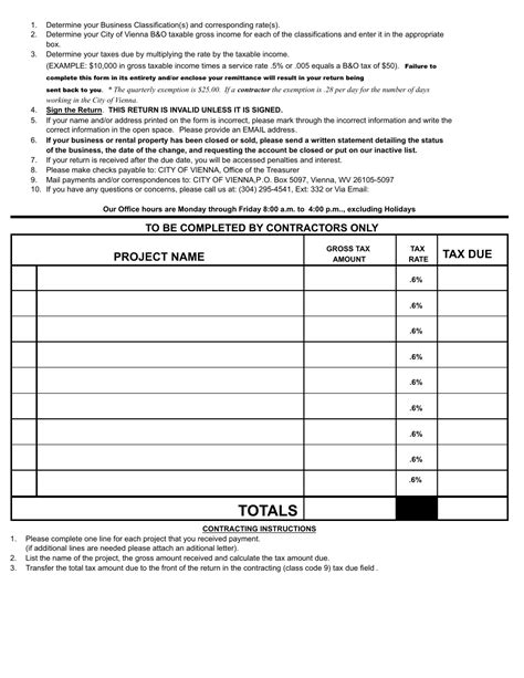 City Of Vienna West Virginia Business And Occupation Tax Return Fill