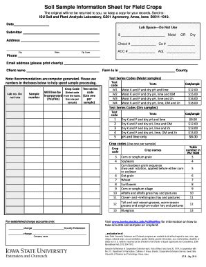 Fillable Online Soiltesting Agron Iastate Soil Sample Information Sheet