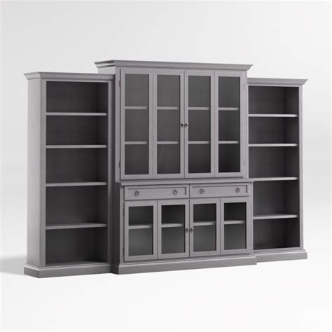 Cameo Dove Grey 4 Piece Glass Door Wall Unit With Open Bookcases