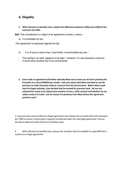 Illegality Tutorial Answer A Illegality With Reference To Decided