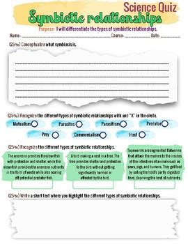 Symbiotic Relationships Worksheet Quiz By The Science Portal TPT