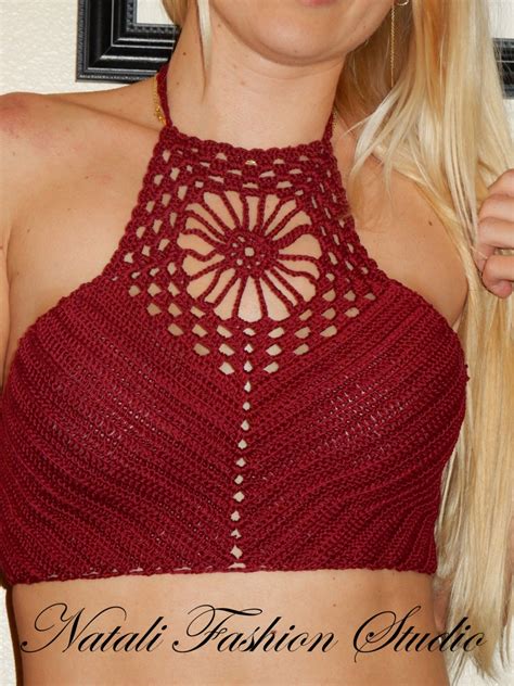 Crochet Swimsuit Bikini Halter Top Swimwear Top Covers Up Etsy