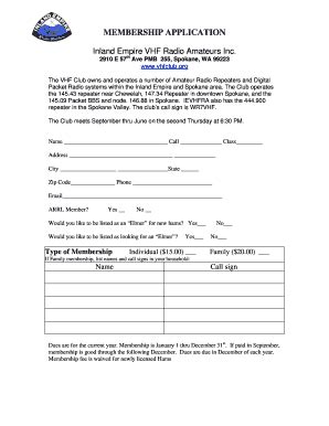 Fillable Online Vhfclub Membership Application Inland Empire Vhf