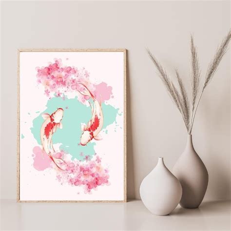 Watercolor Koi Fish Wall Art Print Pastel Koi Fish Poster Etsy