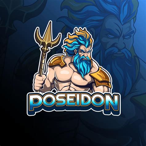 Poseidon Mascot Logo Design For Badge Emblem Esport And T Shirt