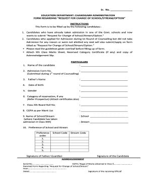 Fillable Online EDUCATION DEPARTMENT CHANDIGARH ADMINISTRATION FORM Fax