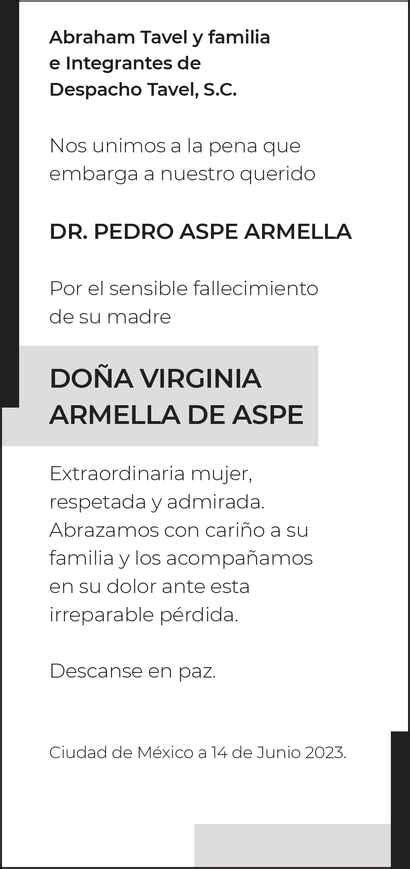 Se Ora Virginia Armella Maza Obituario Esquela