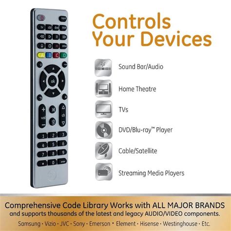 GE GE 4-Device Universal Remote Control, Brushed Silver Designer Series ...