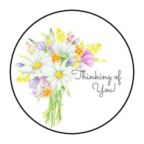 30 Thinking of You Stickers, Floral Bouquet, Wildflowers, Labels, Tags ...