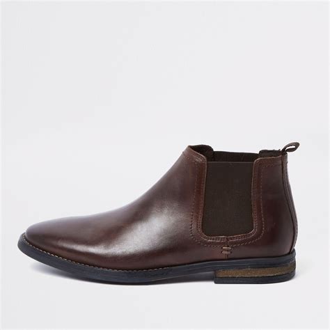 River Island Dark Leather Chelsea Boots In Brown For Men Lyst