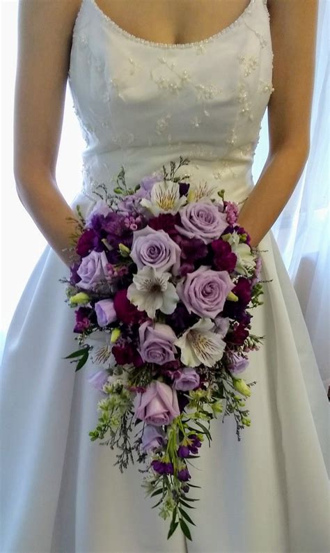 Lavender Rose Cascading Bouquet In 2024 Purple Bridal Bouquet Purple