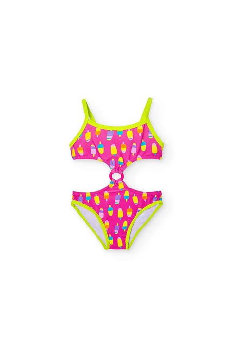 Girl S Printed Trikini Fuchsia Summer Drawings