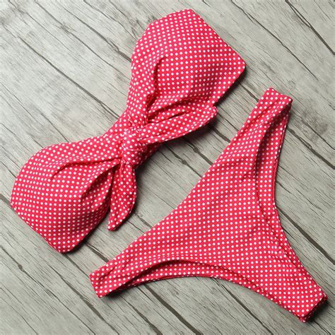 Boomilk Swimsuit For Women Print Bow Tie High Cut Bandeau Bikini Set