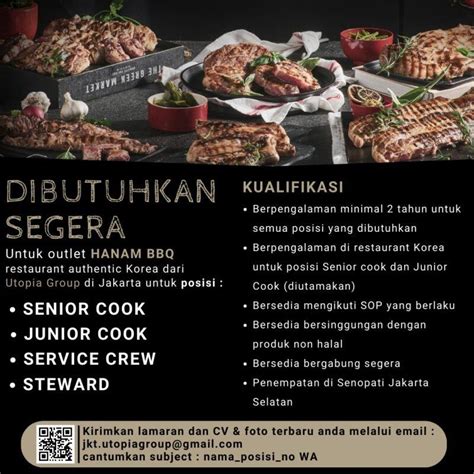 Lowongan Kerja Senior Cook Junior Cook Service Crew Steward Di Pt