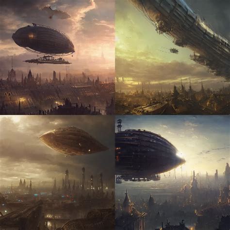 Giant Steampunk Airship Flying Above The City Stable Diffusion OpenArt