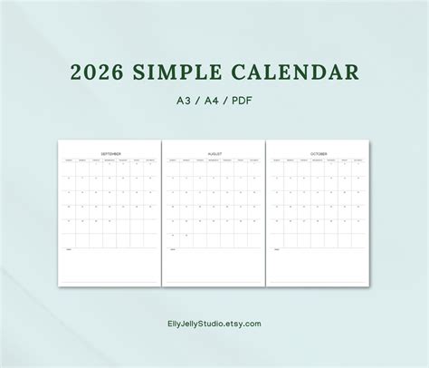 printable monthly simple calendar template    etsy