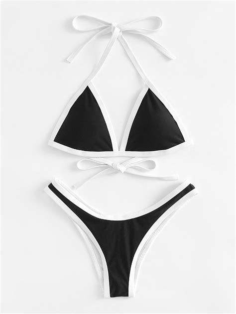 Contrast Piping Halter Bikini Set Artofit