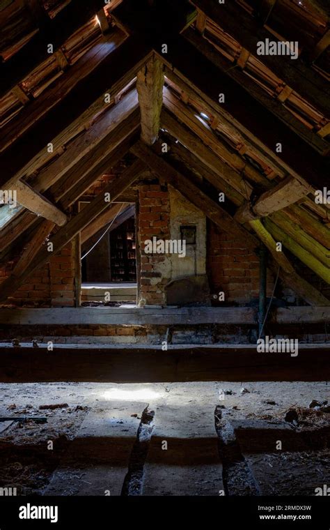 Attic Loft Of Typical 1950s Built Rural Hungarian House With Wooden