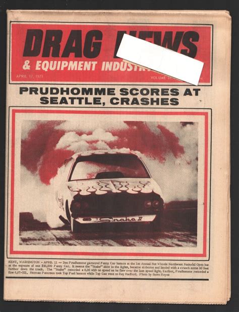 Drag News 4 17 1971 Don Prudhomme Cover Hot Wheels Northwest National Full Page Hedmen Hedders