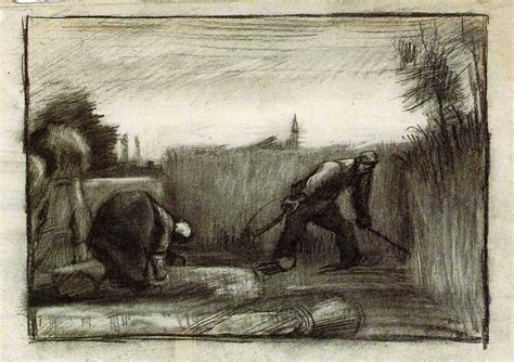 Vincent Van Gogh Wheat Field With Mower And A Stooping Peasant Woman