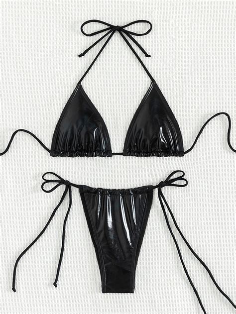 Bikini Negro De Sensaci N De Ambiente Sexy Para Mujer Correas Para El Cuello Material Especial