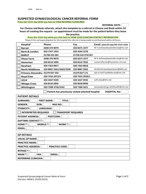 Fillable Online Gynaecology Week Referral Bformb London Cancer Fax