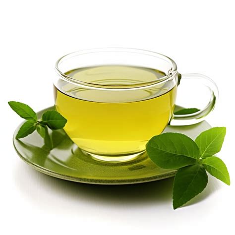 Premium Photo A Cup Of Green Tea With Leaves On A White Background