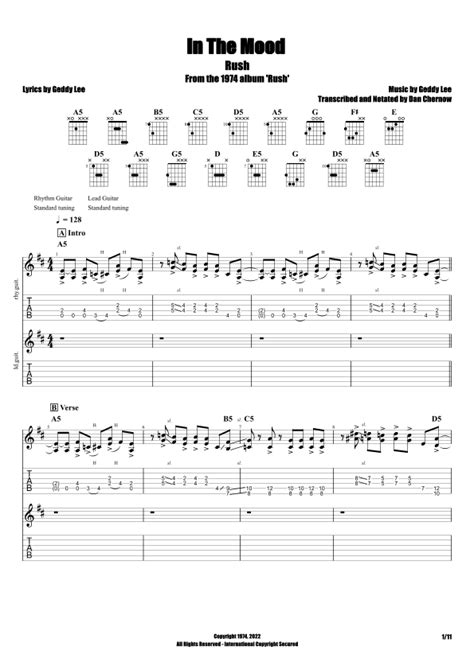 In The Mood Arr Dan Chernow By Rush Sheet Music For Guitar Tab At Sheet Music Direct