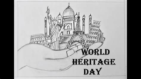 How To Draw Happy World Heritage Day Drawing For Kids Famous