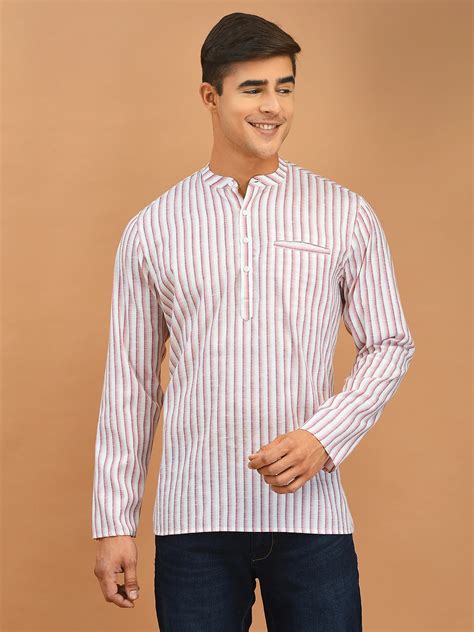 DEYANN Pure Cotton Striped Short Kurta For Men Deyann